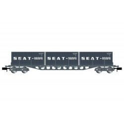 RENFE, 4-axle flatwagon type Rgs, black version, loaded with three "SEAT" containers, period IV - ARNHN6404