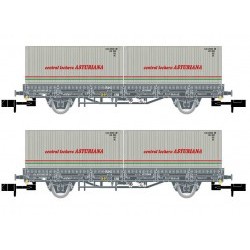 RENFE, 2-unit set 2-axle flatwagon, grey livery, loaded with 2 containers "Central Lechera Asturiana", period IV - ARNHN6421
