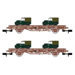 RENFE, 2-unit set 2-axle flatwagon, oxygen red livery, loaded with military Land Rovers, ep. V - ARNHN6424