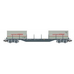 RENFE, 4-axle container wagon, dark grey livery, loaded with 2 x 20' container "Central Lechera Asturiana", ep. IV - ELEE6548