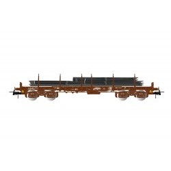 SNCF, 4-axle flat wagon Remms without lateral boards in brown livery, loaded with steel plates period V - JOUHJ6176