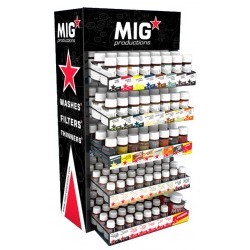 MIG Display Stand (23 washes 75 ml x 4 each + 16 filters x 5 each + Thinner 75 ml x 4 units + Thinner 125 ml x 6 units =182 jars) Free Rack and Higher Discount Included - MIGMIGDisplayStand