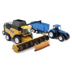1/32 New Holland Harvester CR9090 with New Holland Tractor T7000 with Trailer - NRA05763
