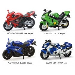 1/32 4 Assorted Styles :Japan Super Bike, Honda CBR600 RR 2006 or Kawasaki ZX-12R or Yamaha YZF R6 2006 or Suzuki GSX 1300 R - NRA06027