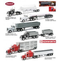1/32 Assorted Styles: Peterbilt 379 Pneumatic Dry Bulk Trailer or Peterbilt 379 Side Dump Truck or Peterbilt 379 Frameless Dump Truck or Peterbilt 379 Twin Dumps Truck or 1979 Kenworth W900 Livestock Trailer or 1979 Kenworth W900 Grain Hauler - NRA10543I